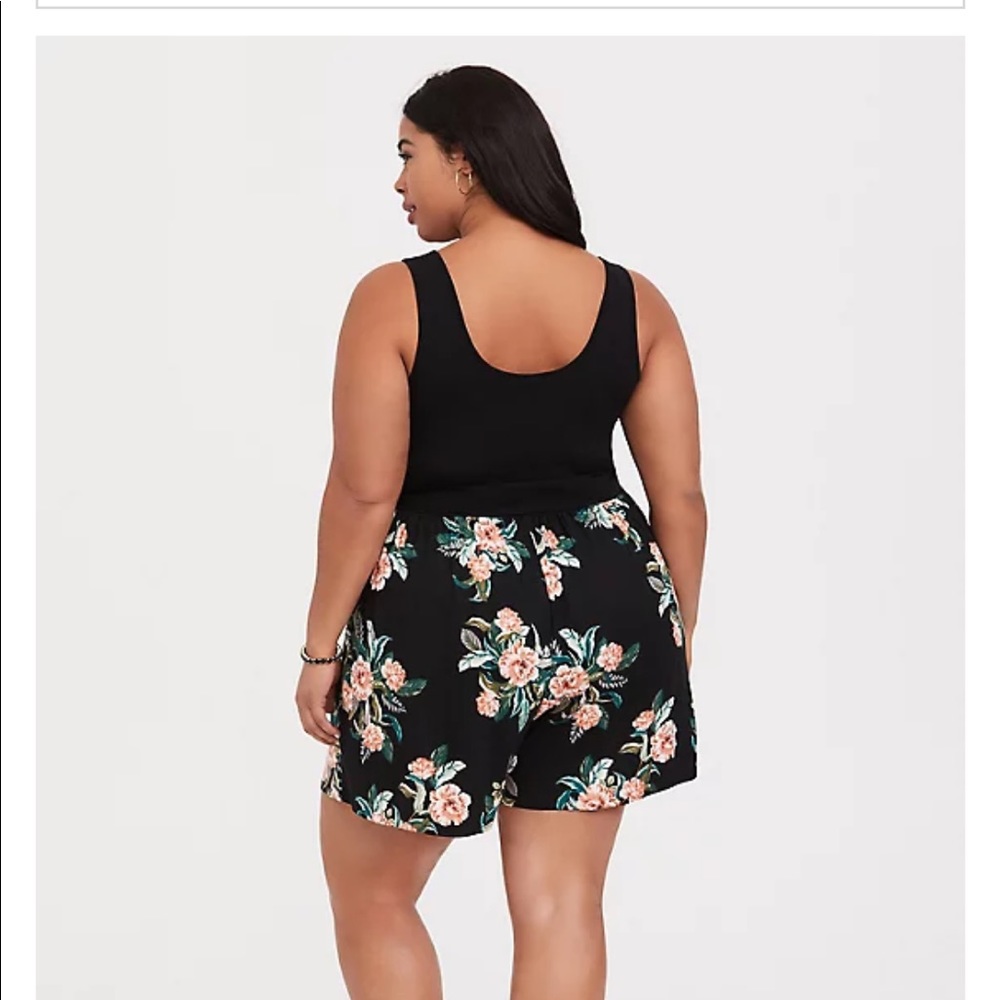 Torrid BLACK FLORAL KNIT TO WOVEN CHALLIS ROMPER